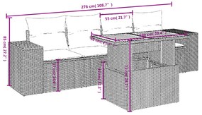 5 pcs conjunto de sofás p/ jardim com almofadões vime PE bege