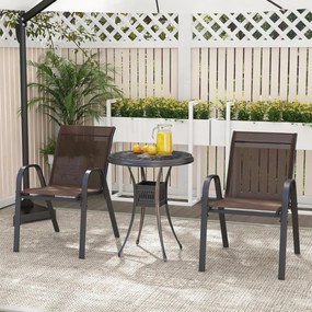 Conjunto de 4 cadeiras de jantar de jardim empilháveis Estrutura resistente ao tecido respirável Pátio exterior Praia 55 x 67 x 83 cm Castanho