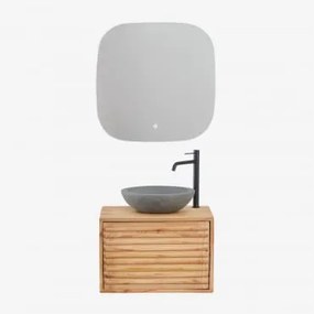 Conjunto De Móveis De Banheiro De Madeira Suspensos Deleyna Madeira Natural & Cimento Cinzento Redondo Ø40 Cm Tarsis & Quadrado - Sklum