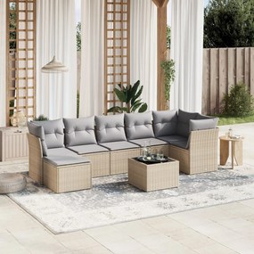 8 pcs conj. sofás jardim c/ almofadões vime PE bege misturado