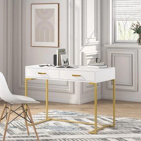 Tabela de computador de ouro branco moderno com 2 gavetas para a vaidade do escritório em casa