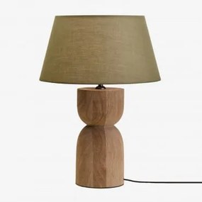 Luminária De Mesa Diniz Em Madeira De Manga ↑30 Cm & Sage Green Ø40 Cm Monaco - Sklum