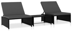vidaXL Espreguiçadeiras com mesa 2 pcs vime PE preto