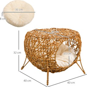 Cama para gatos Ø 40 x 32 cm,, cesto para gatos, casinha de rattan para gatos, almofada grossa, castanho claro