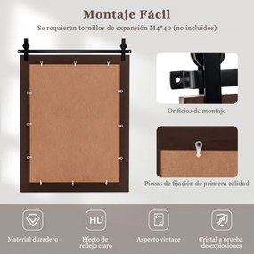 Espelho de parede estilo rústico 76,5 x 56 cm com moldura de madeira e suporte de metal para corredor, sala de estar, quarto 76,5 x 56 cm Cor Nogueira