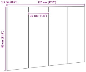 Cabeceira de Cama vidaXL Carvalho Preto 120x1,5x80 cm Madeira Engineer