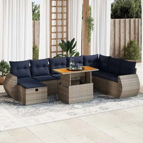 9 pcs conjunto sofás p/ jardim almofadões vime PE/acácia preto