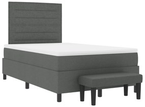 Cama Box Spring com Colchão e Banco Cinza Escura 120x190 cm Tecido