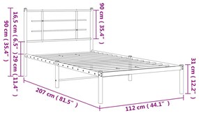 Estrutura de cama com cabeceira 107x203 cm metal preto