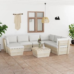 vidaXL 8 pcs conjunto lounge de paletes + almofadões madeira de abeto
