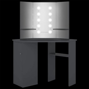 Toucador de canto com LED 111x54x141,5 cm cinzento
