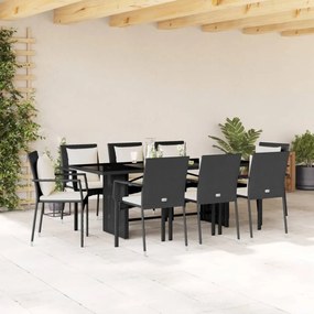 vidaXL 9 pcs conjunto de jantar p/ jardim c/ almofadões vime PE preto