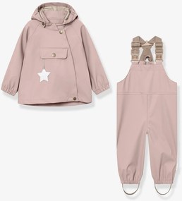 Conjunto: casaco de chuva e calças impermeáveis MATWAINIS para criança rosa-velho