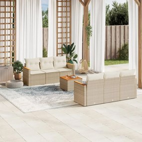 7 pcs conjunto de sofás p/ jardim com almofadões vime PE bege
