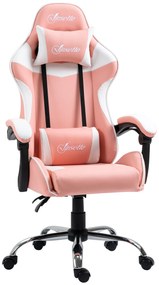 Vinsetto Cadeira Gaming Ergonômica Cadeira Reclinável com Altura Ajustável Apoio para a Cabeça e Lombar 63x67x122-130cm Rosa e Branco