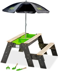 Mesa de piquenique para crianças (1 banco) Aksent com guarda-sol e ferramentas de jardinagem cinzenta