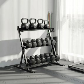 Suporte para Halteres (NÃO INCLUIDOS) de 3 Níveis Estante de Pesos de Aço com Barras Ajustáveis para Ginásio Casa Capacidade 200 kg