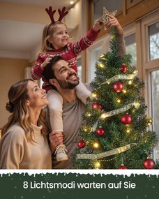 Árvore de Natal artificial com  iluminação e com (PACOTE BOLAS VERMELHAS) com suporte metálico 180 cm de altura Verde