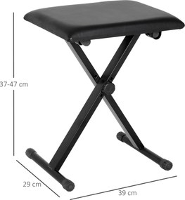 Banco de piano dobrável, banco de piano com altura ajustável entre 37 e 47 cm, assento estofado em PU e pés de metal antiderrapantes, capacidade de ca