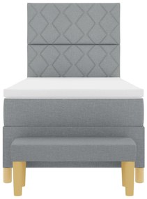 Cama Box Spring com Colchão &amp; Banco Cinza-claro 90x190 cm Tecido