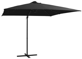 vidaXL Guarda-sol cantilever c/ luzes LED e poste aço 250x250 cm preto