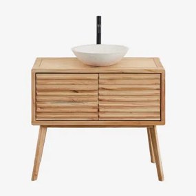 Conjunto De Móvel De Casa De Banho Em Madeira Deleyna Madeira Natural & Cimento Redondo Branco Ø40 Cm Zavion & Sem Espelho & - Sklum