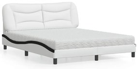 Cama com colchão 160x200 cm couro artificial preto e branco