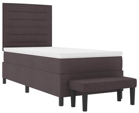 Cama Box com Colchão &amp; Banco Castanho 100x200 cm Tecido
