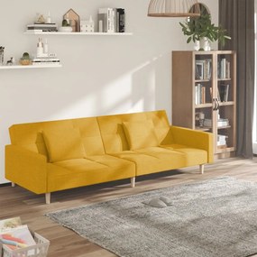 Sofá-cama 2 lugares com duas almofadas tecido amarelo