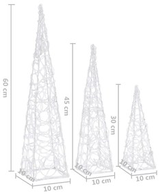 Conj. cones decorativos c/ LEDs azuis acrílico 30/45/60 cm