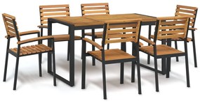 Conj. jantar p/ jardim 7 pcs madeira de acácia maciça e metal