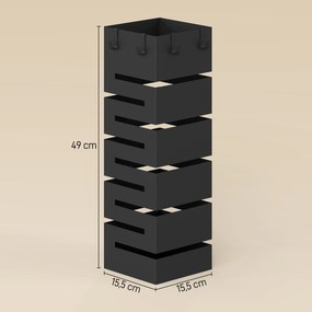 Suporte para Guarda-Chuvas, 15,5 x 15,5 x 49 cm, Recipiente de Recolha Amovível, Preto