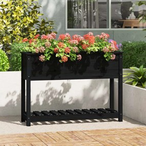 vidaXL Vaso/floreira com prateleira 111,5x34,5x81cm pinho maciço preto