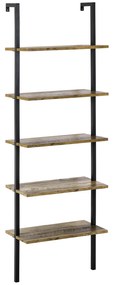 HOMCOM Estante de Escada com 5 Prateleiras Estante de Livros de Parede com Estrutura de Metal para Sala de Estar Escritório Estilo Industrial Carga máxima 25kg 60x30x184,5cm Marrom