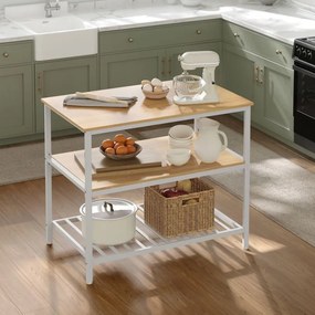 Estante de cozinha com estrutura em aço industrial 60 x 100 x 90 cm branco + cor de carvalho