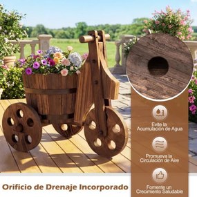 Floreira jardim rústica em madeira para triciclo 47 x 32 x 43,5 cm, vaso em forma de barril com orifício de drenagem para o cultivo de legumes e flore