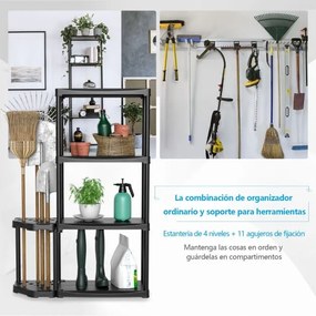 Estante de garagem, armazem de 4 níveis com organizador de ferramentas em PP (polipropileno) 89 x 30 x 133 cm Preto
