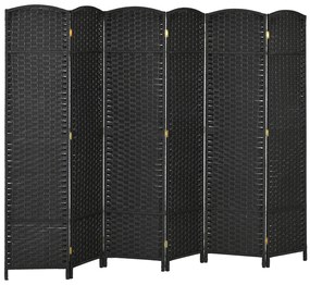 Biombo de 6 Painéis Separador de Ambientes Dobrável 240x170 cm para Sala de Estar Dormitório Escritório Preto