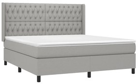 Cama box spring c/ colchão e LED 180x200 cm tecido cinza-claro