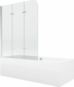 Mexen Cube banheira retangular 170 x 80 cm com painel e divisória de 3 painéis 120 cm, transparente, cromado