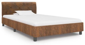 Estrutura de cama 100x200 cm camurça artificial castanho