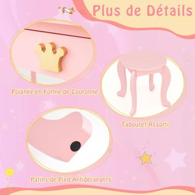 Penteadeira infantil com iluminação penteadeira meninas com espelho dobrável triplo branco