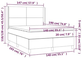 Cama box spring c/ colchão/LED 140x190cm couro artificial preto