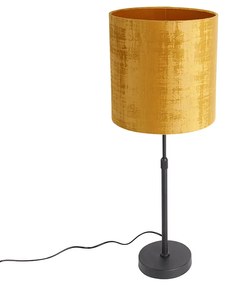 Candeeiro de mesa preto com abajur de veludo dourado 25 cm ajustável - Parte Moderno
