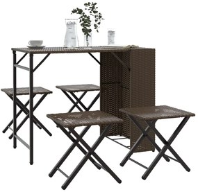 5 pcs conjunto de jantar para jardim dobrável vime PE castanho