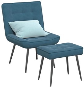 vidaXL Cadeira de descanso com banco veludo azul