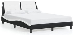 Estrutura cama c/ luzes LED 140x190cm couro artif. preto/branco