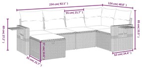 6 pcs conjunto sofás de jardim c/ almofadões vime PE preto