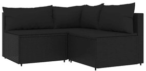 4 pcs conjunto lounge de jardim c/ almofadões vime PE preto