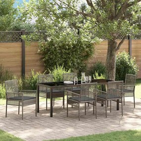 vidaXL Conjunto de Jantar de Jardim de 7 peças com Almofadas Cinza Vime Sintético